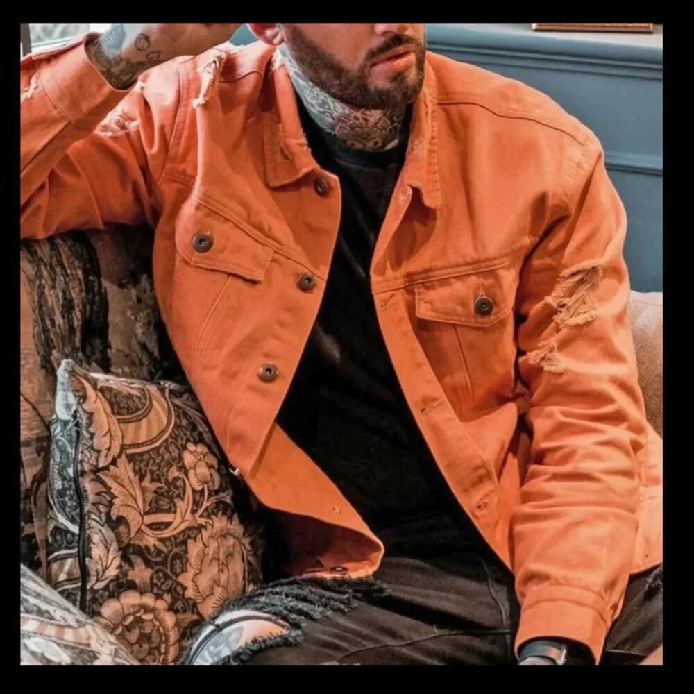 Novamen Men's Orange Denim Jacket